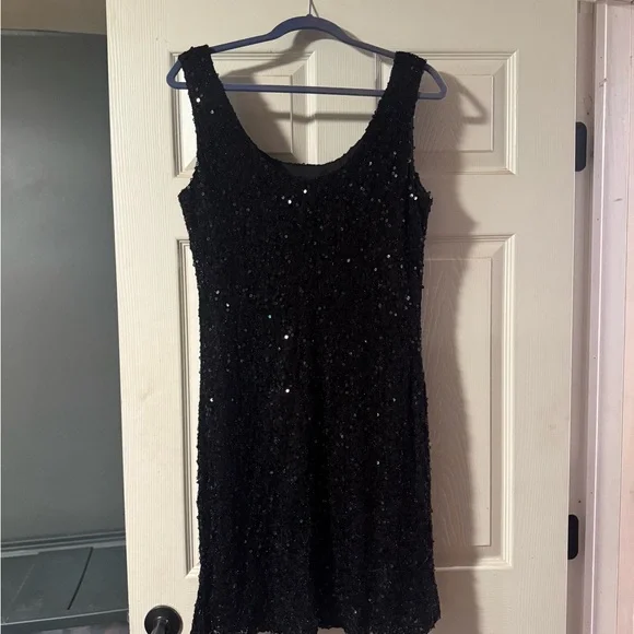 Dressbarn Black Sequin Sleeveless Sheath Mini Dress - Picture 1 of 2